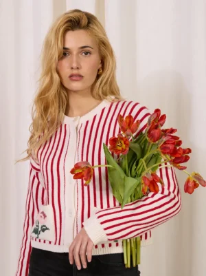 Knits<Rouje ASTREE cardigan Rayé Ecru