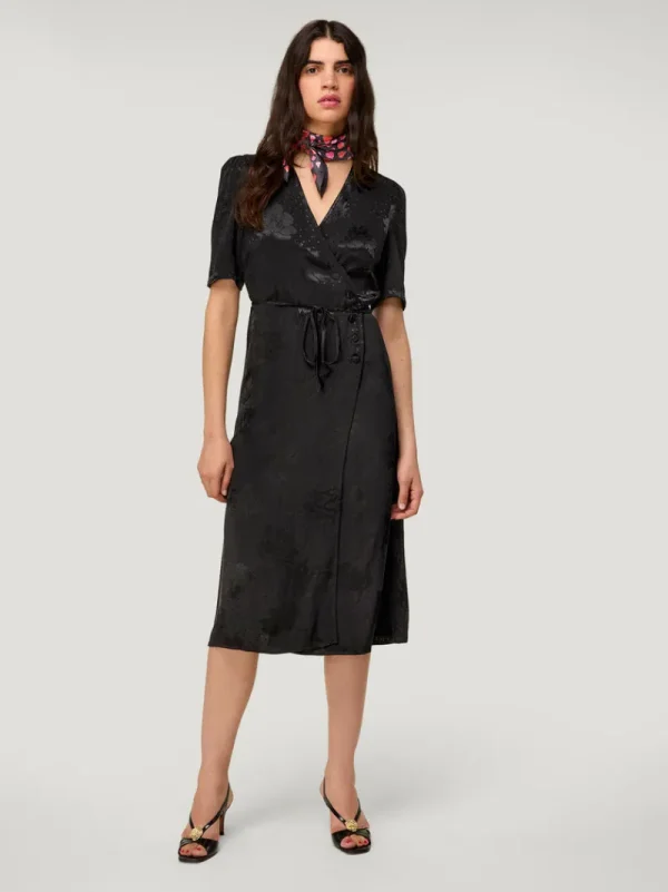 Dresses<Rouje GABIN Dress JACQUARD FLEURS NOIR