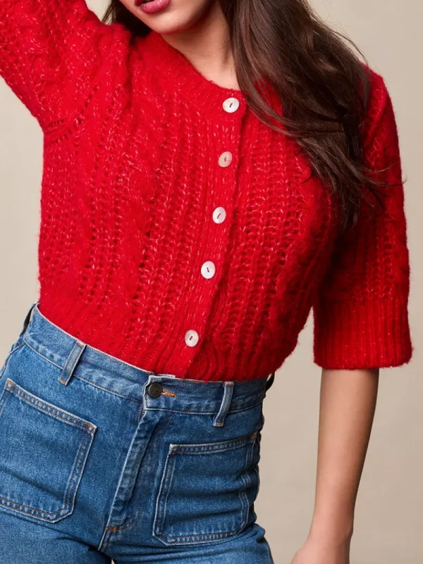 Knits<Rouje YVETTE Cardigan Uni Rouge